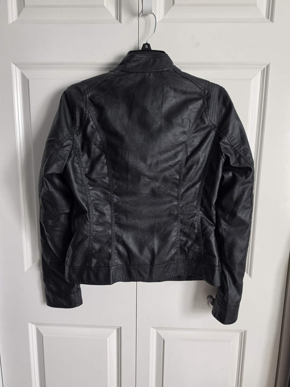 purchased in italy Black Faux Leather Moto Jacket new w/out tags - Picture 3 of 4